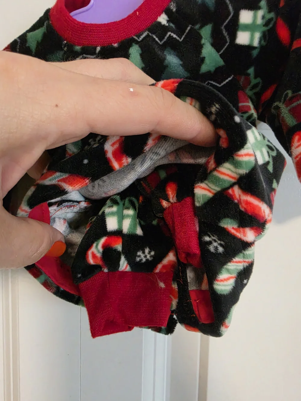 Holiday Fleece Top and pants pj pajama set in Black and Red christmas 18in doll